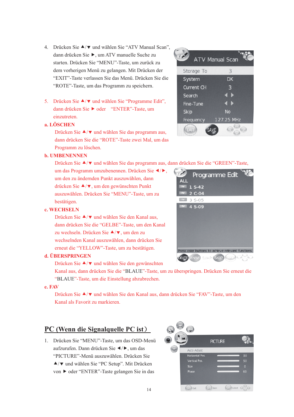 Wenn die signalquelle pc ist | Lenco DVT-229 User Manual | Page 48 / 164