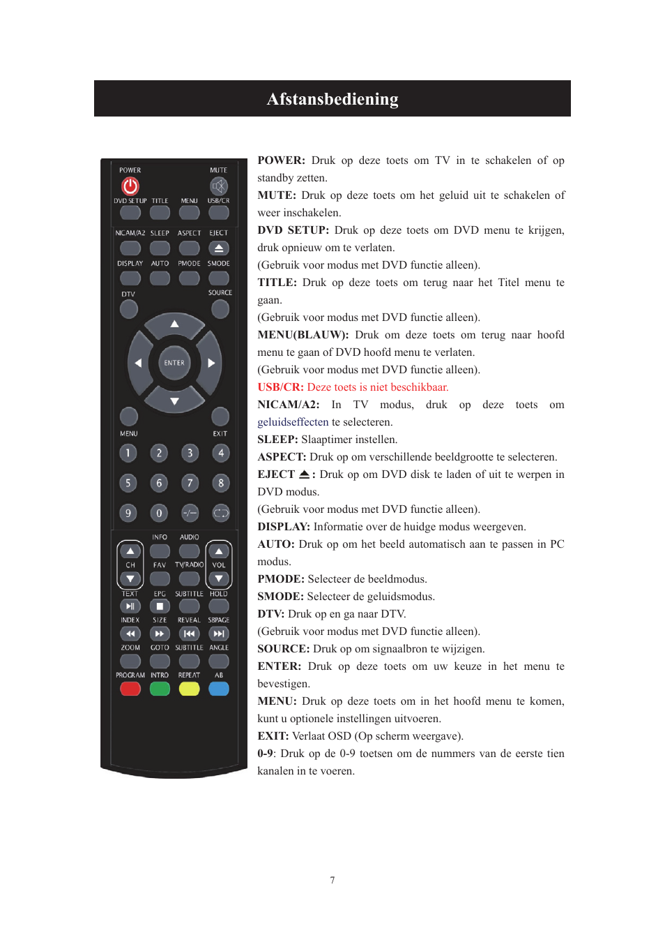 Afstansbediening | Lenco DVT-229 User Manual | Page 73 / 164