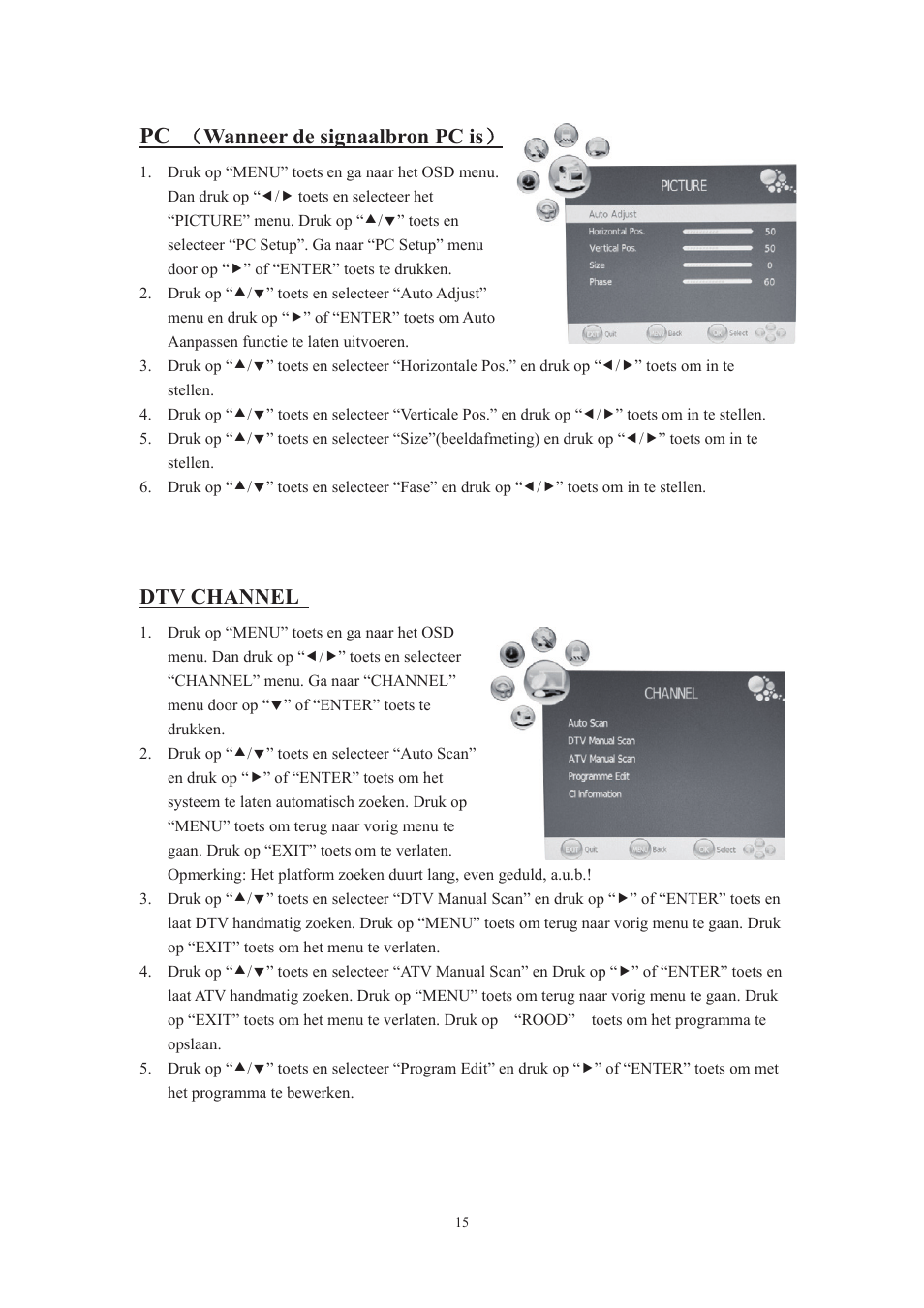 Wanneer de signaalbron pc is, Dtv channel | Lenco DVT-229 User Manual | Page 81 / 164