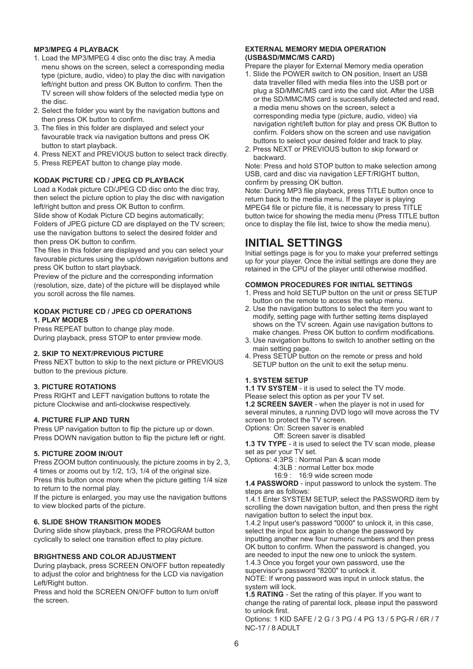 Initial settings | Lenco DVT-950 User Manual | Page 7 / 10