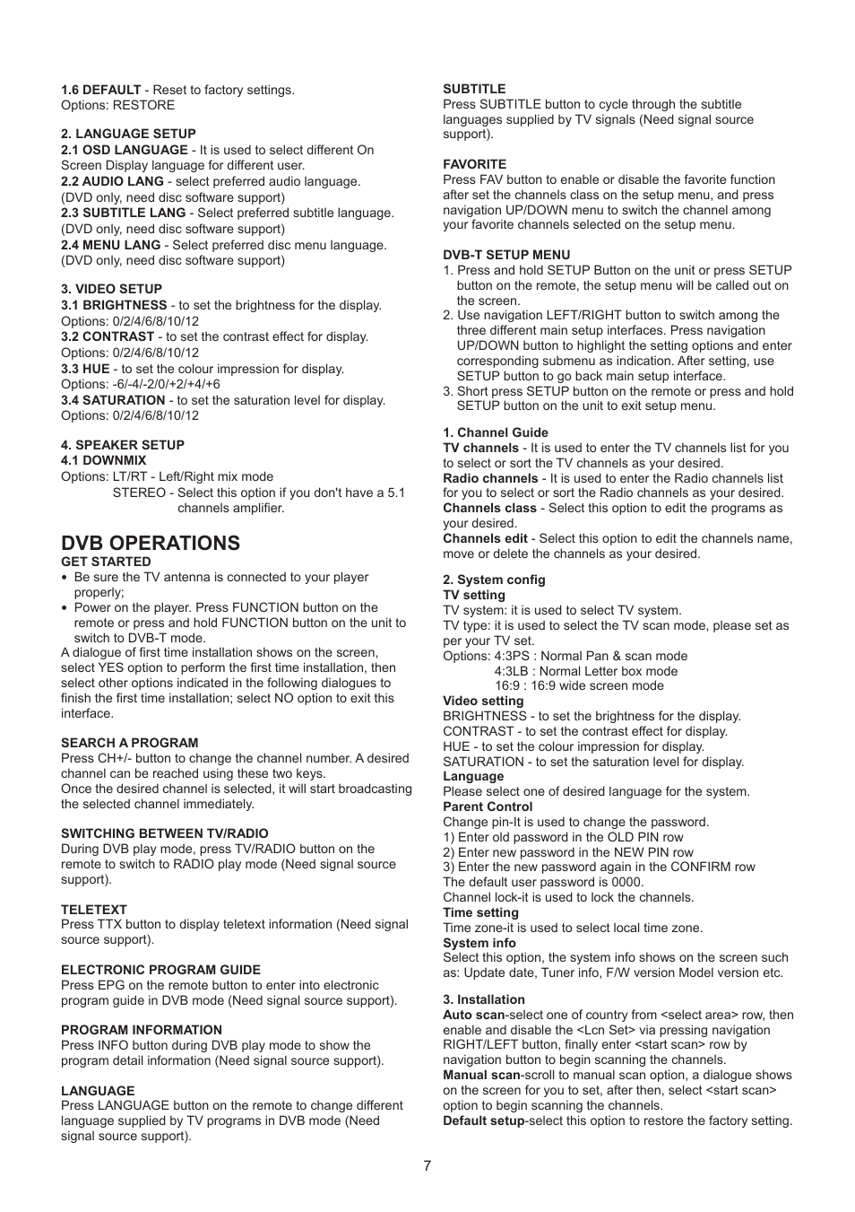 Dvb operations | Lenco DVT-950 User Manual | Page 8 / 10