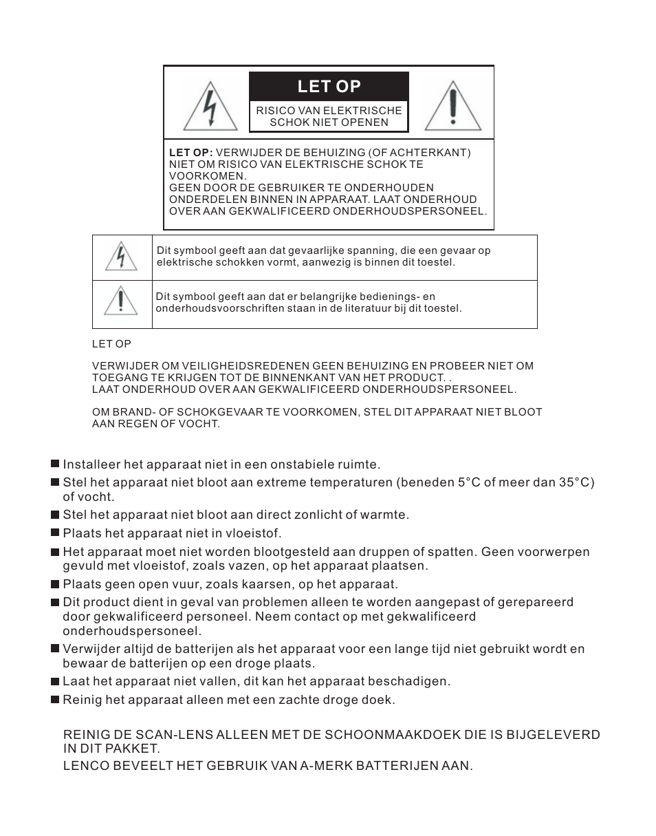 页 18, Let op | Lenco HS-100 User Manual | Page 18 / 40