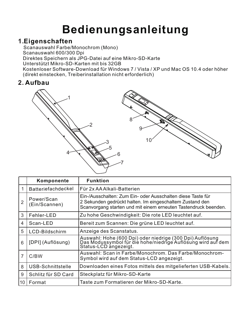页 27, Bedienungsanleitung, Eigenschaften | Aufbau | Lenco HS-100 User Manual | Page 27 / 40