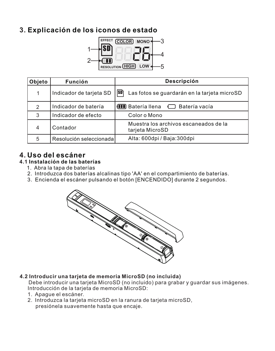 页 36, Uso del escáner, Explicación de los iconos de estado | Lenco HS-100 User Manual | Page 36 / 40