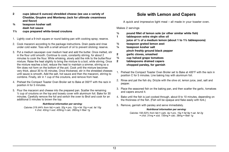 Sole with lemon and capers | Cuisinart Compact Toaster Oven Broiler TOB-80 User Manual | Page 13 / 20