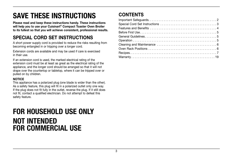 Cuisinart Compact Toaster Oven Broiler TOB-80 User Manual | Page 3 / 20