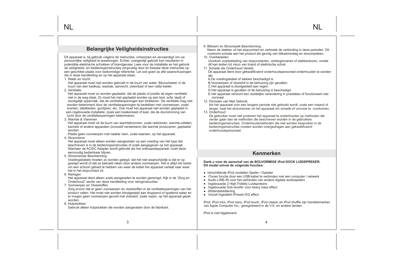 Belangrijke veiligheidsinstructies, Kenmerken | Lenco IPD-4200 User Manual | Page 16 / 34