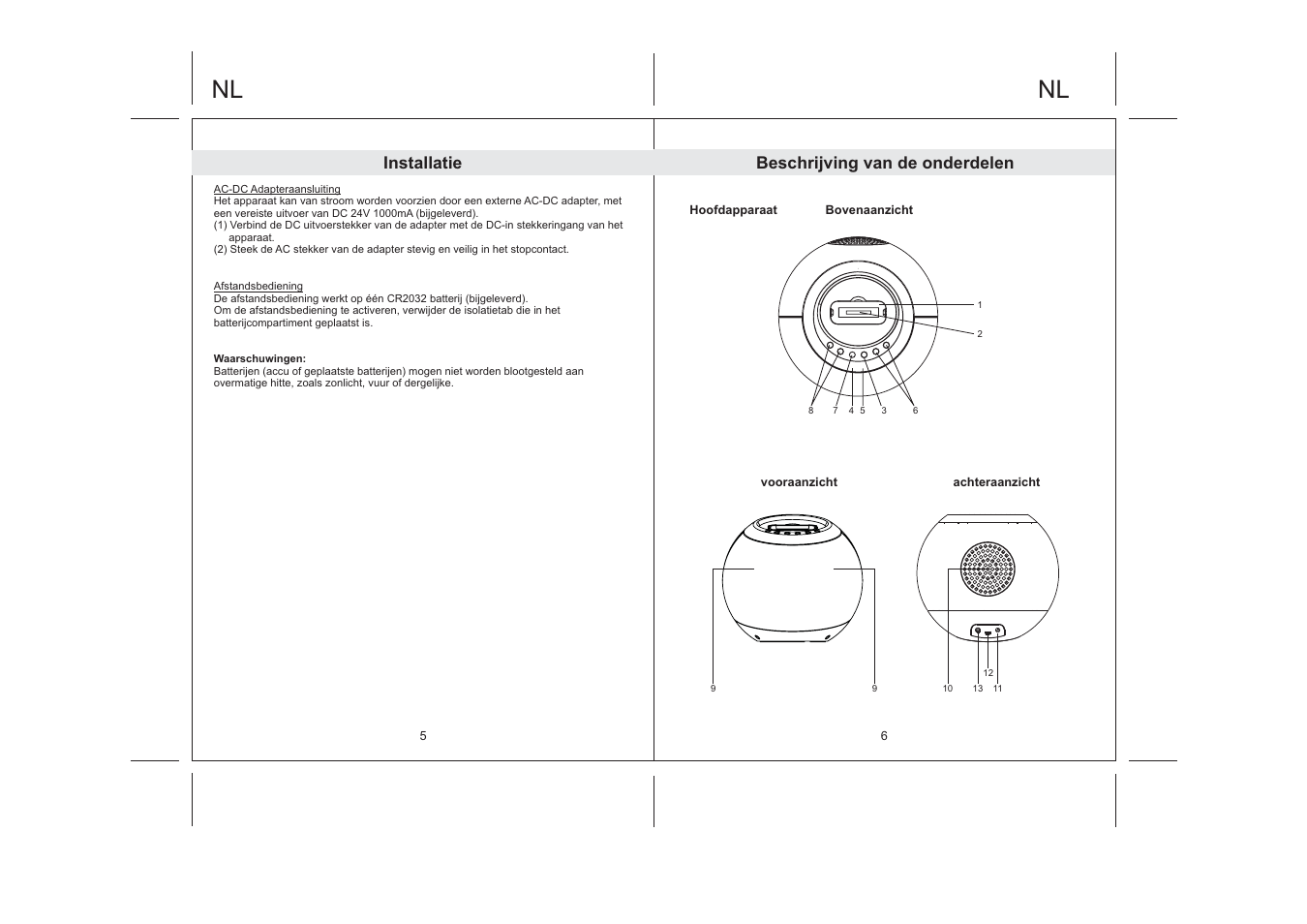 Installatie, Beschrijving van de onderdelen | Lenco IPD-4200 User Manual | Page 17 / 34