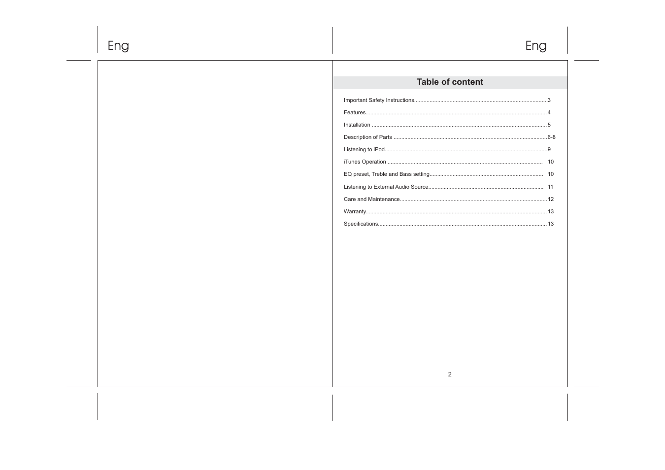 Table of content | Lenco IPD-4200 User Manual | Page 2 / 34