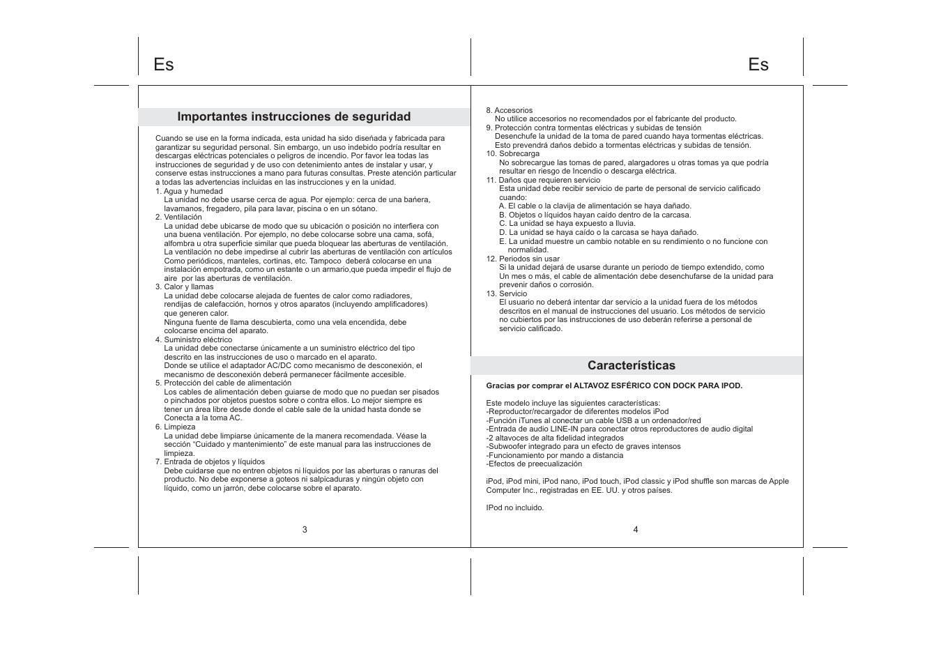 Importantes instrucciones de seguridad, Características | Lenco IPD-4200 User Manual | Page 29 / 34