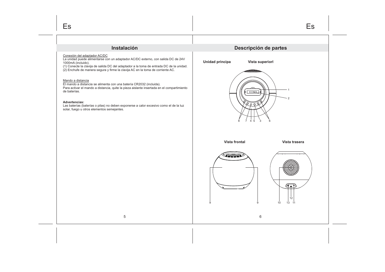 Instalación, Descripción de partes | Lenco IPD-4200 User Manual | Page 30 / 34