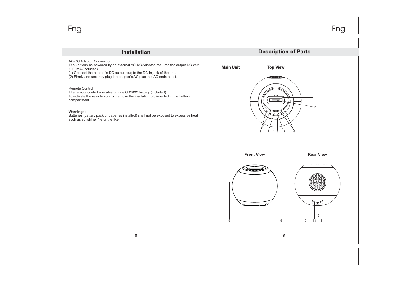 Description of parts, Installation | Lenco IPD-4200 User Manual | Page 4 / 34