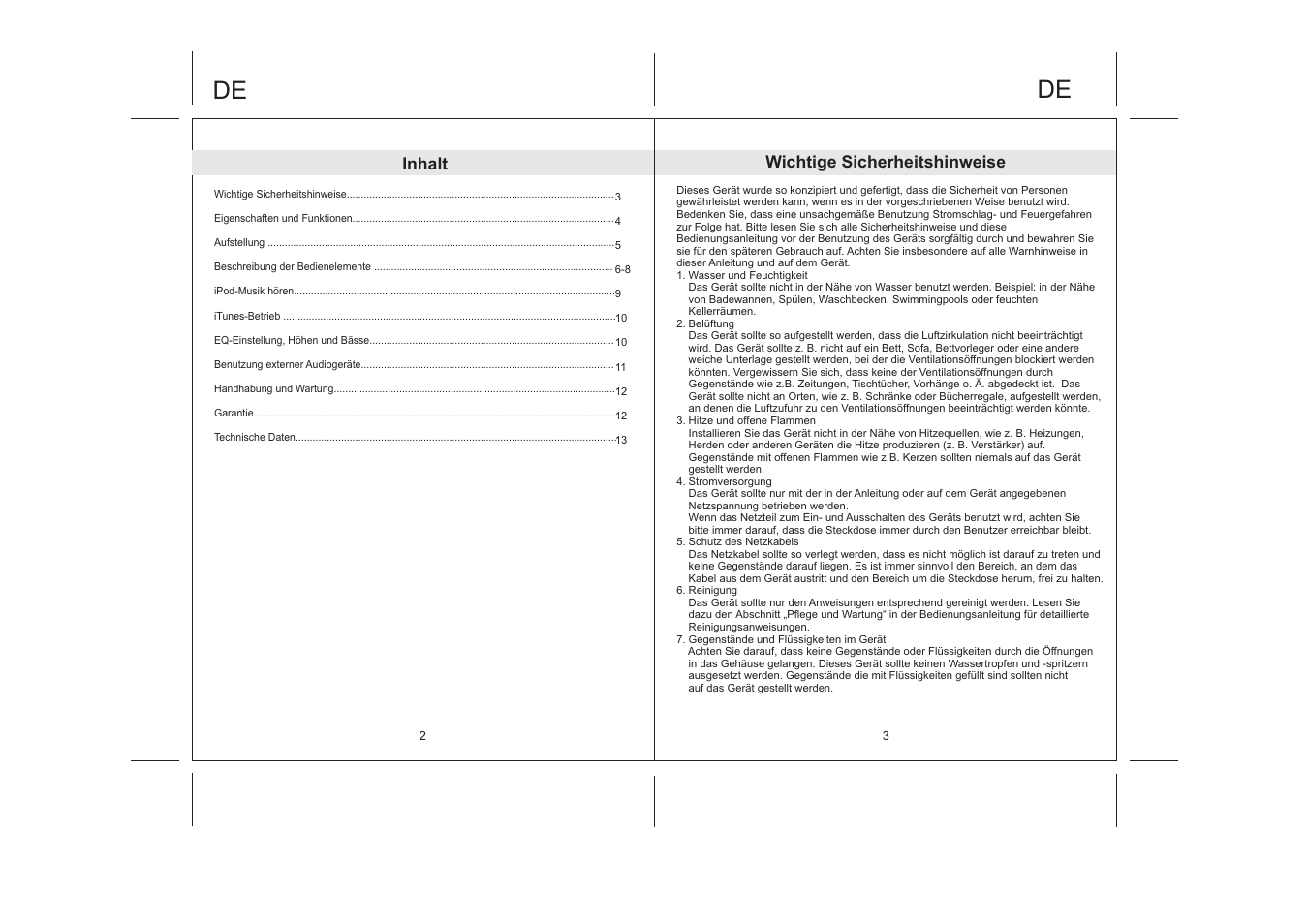 Inhalt, Wichtige sicherheitshinweise | Lenco IPD-4200 User Manual | Page 9 / 34