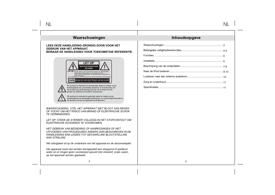 Ò³ãæ 14, Waarschuwingen, Inhoudsopgave | Lenco IPD-4300 User Manual | Page 14 / 30