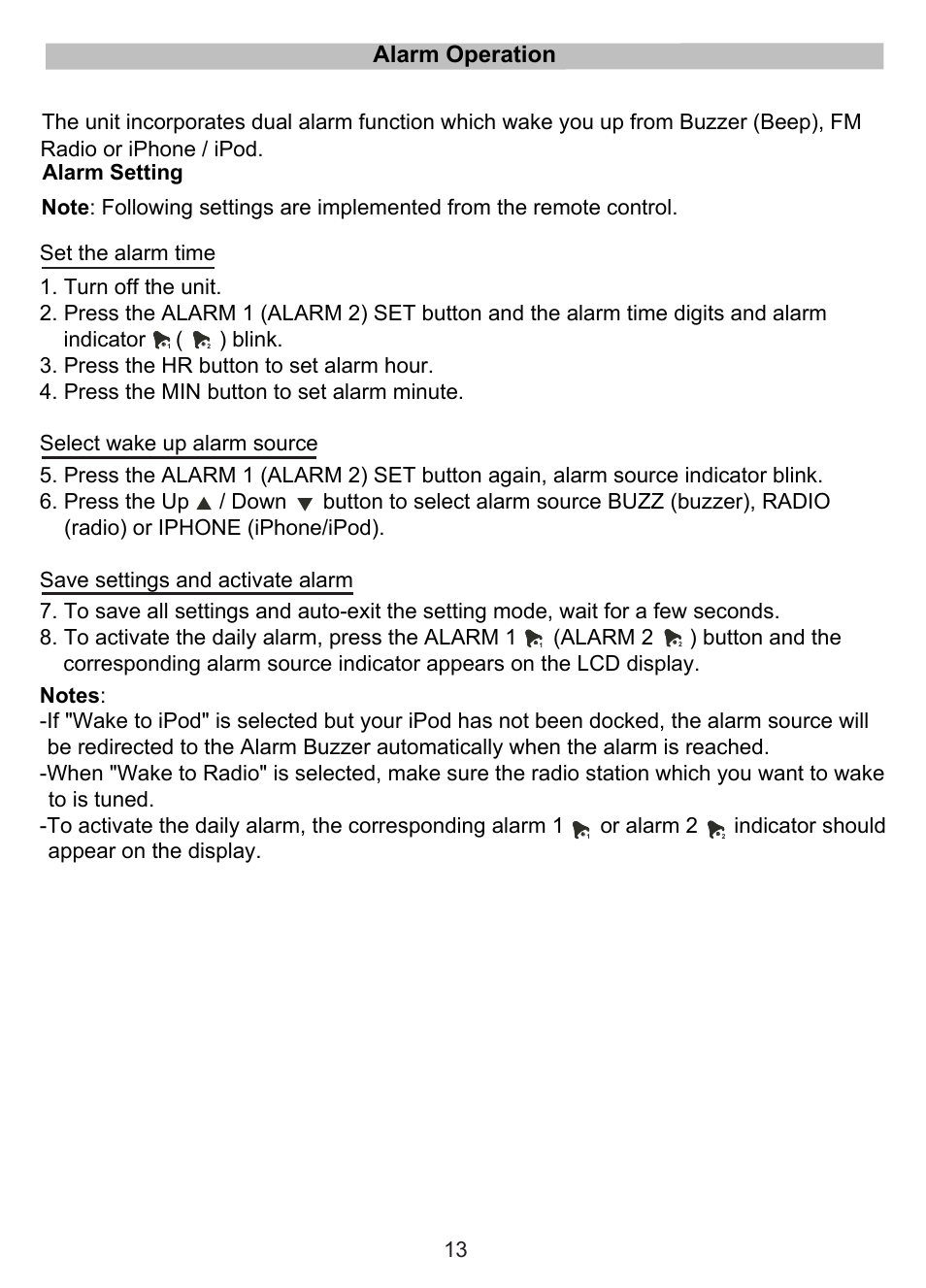 Alarm operation | Lenco IPD-4600 User Manual | Page 13 / 88