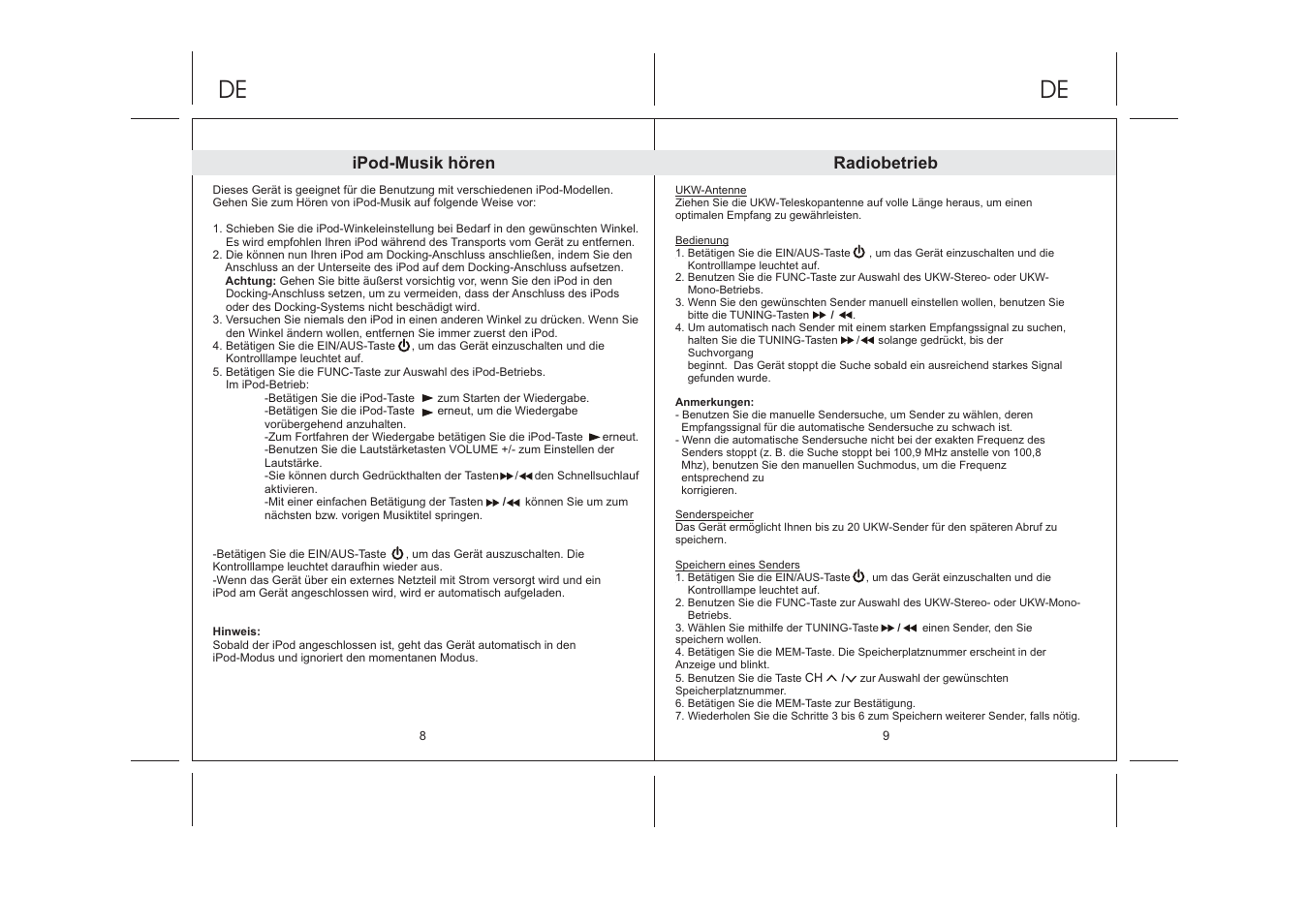 Ipod-musik hören, Radiobetrieb | Lenco IPD-5100 User Manual | Page 13 / 40