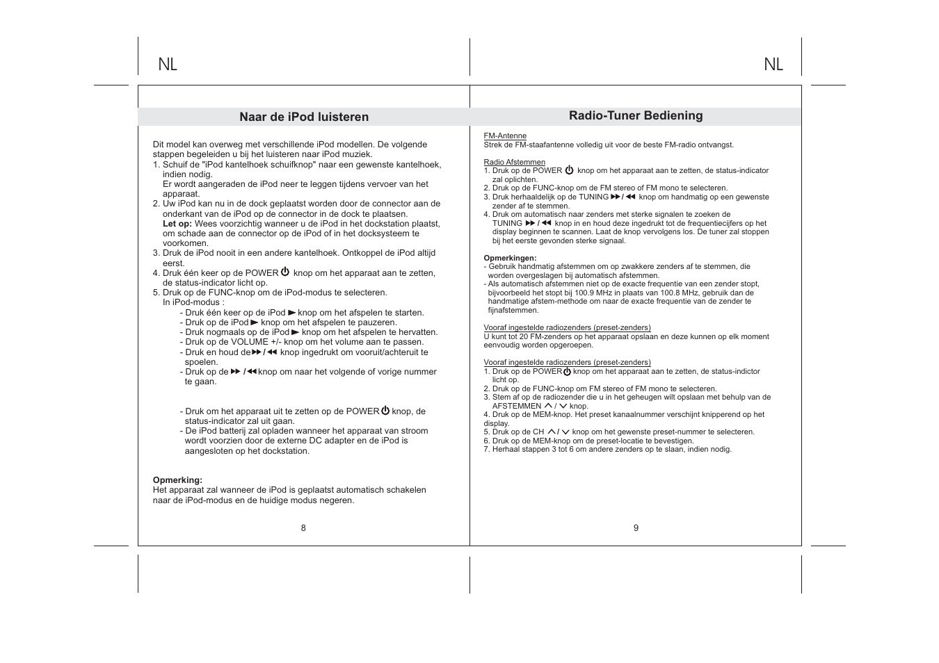 Naar de ipod luisteren, Radio-tuner bediening | Lenco IPD-5100 User Manual | Page 21 / 40