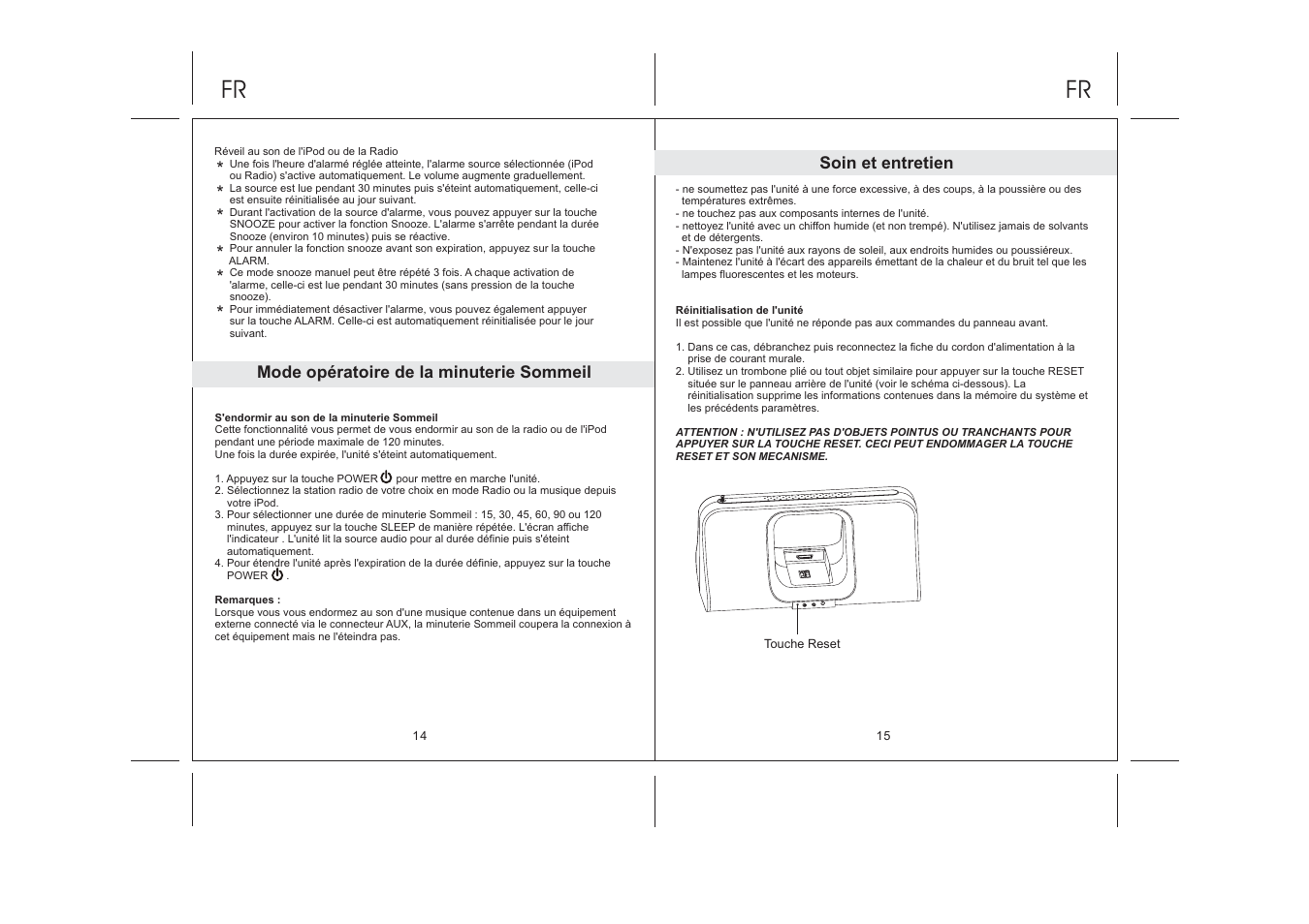 Mode opératoire de la minuterie sommeil, Soin et entretien | Lenco IPD-5100 User Manual | Page 32 / 40