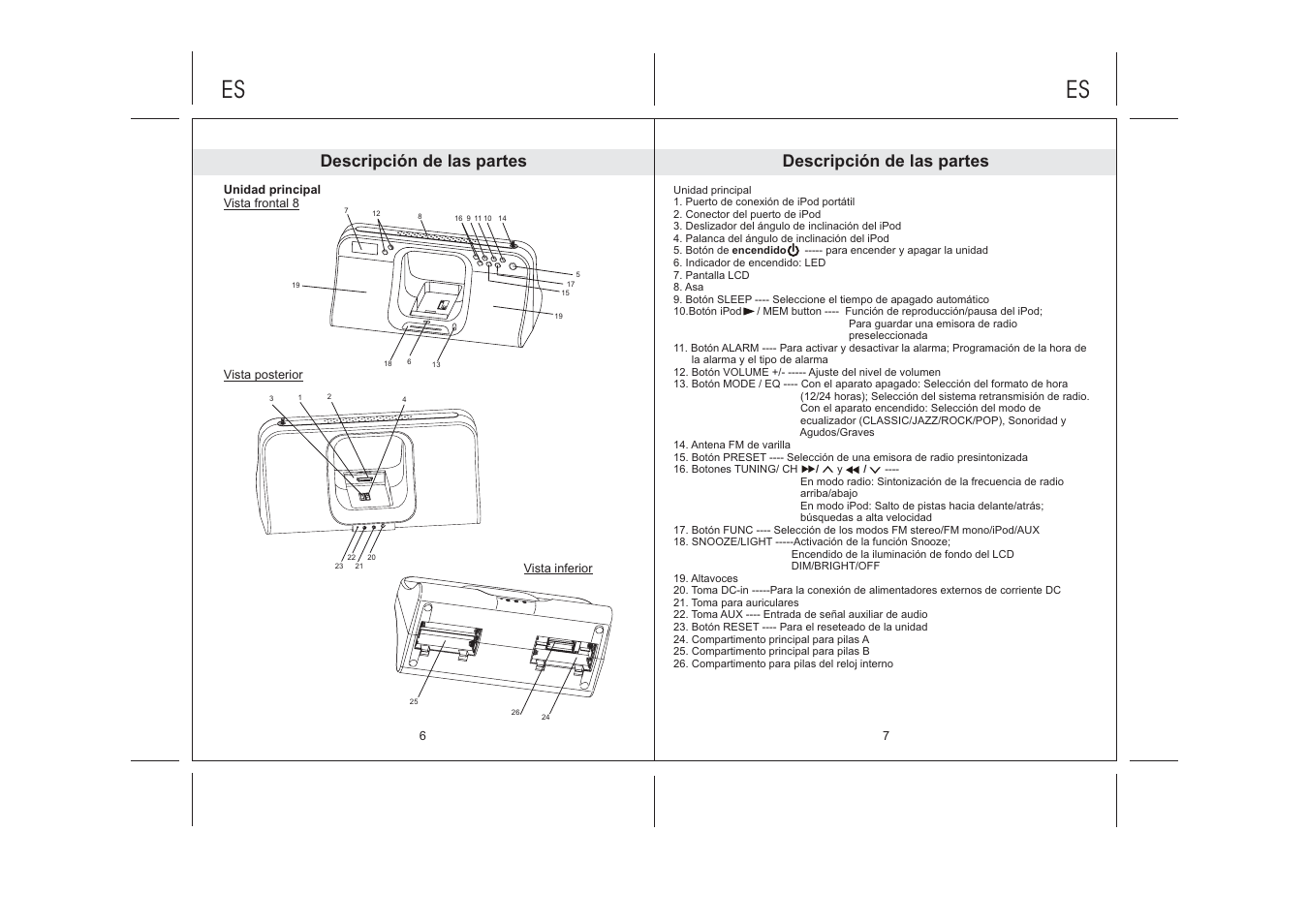 Descripción de las partes | Lenco IPD-5100 User Manual | Page 36 / 40