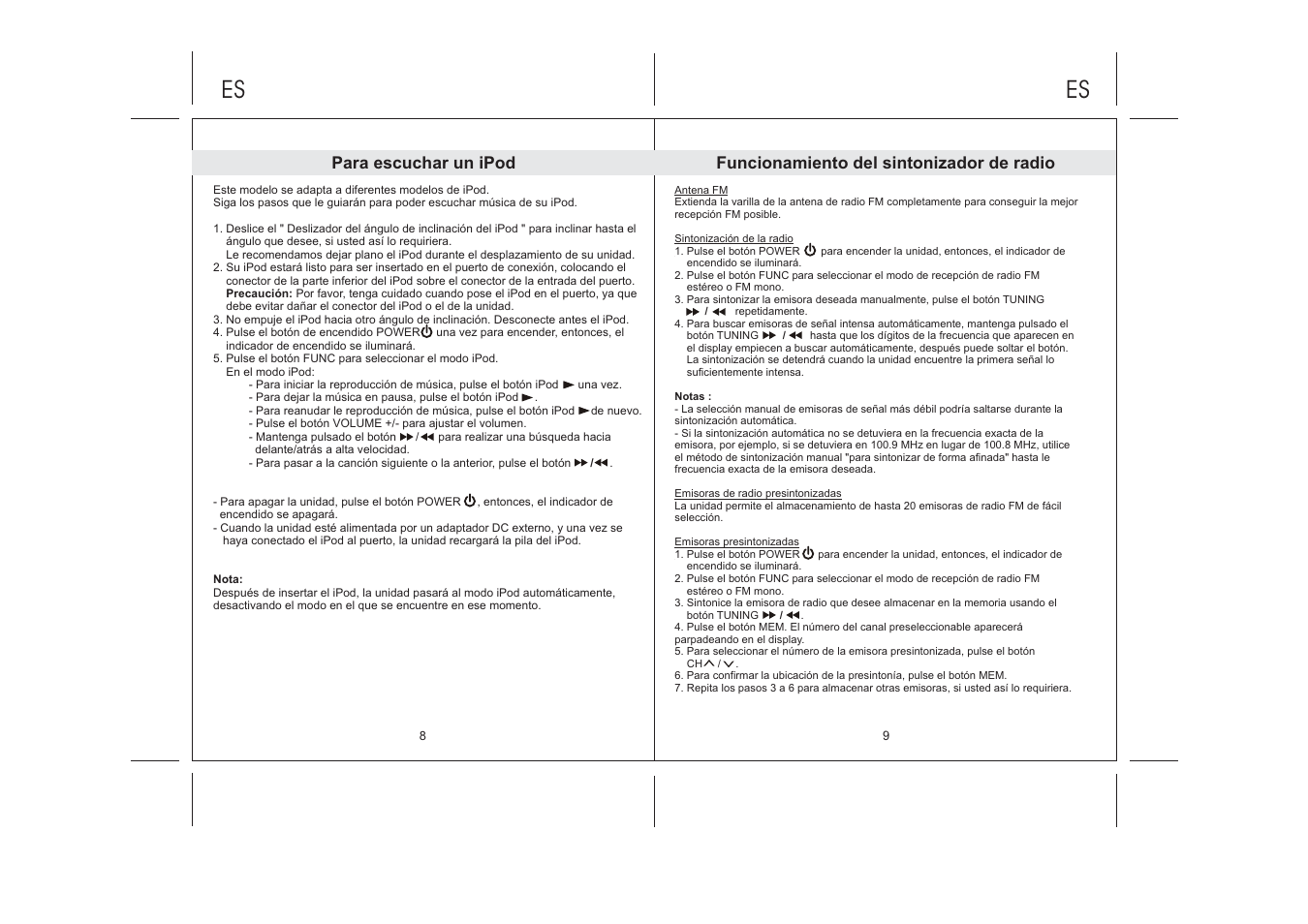 Para escuchar un ipod, Funcionamiento del sintonizador de radio | Lenco IPD-5100 User Manual | Page 37 / 40