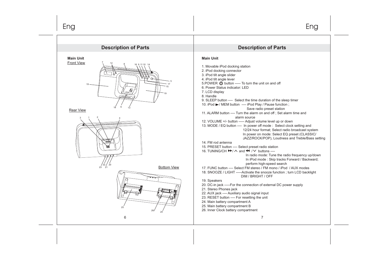 Description of parts | Lenco IPD-5100 User Manual | Page 4 / 40