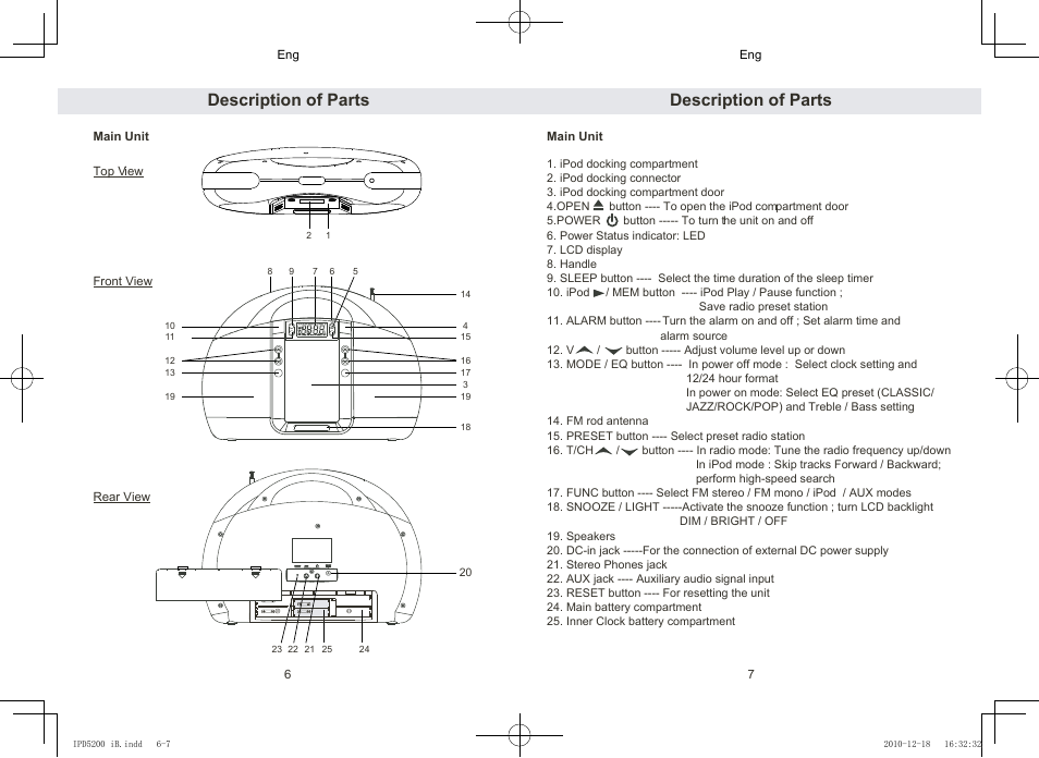 Description of parts | Lenco IPD-5200 User Manual | Page 4 / 40