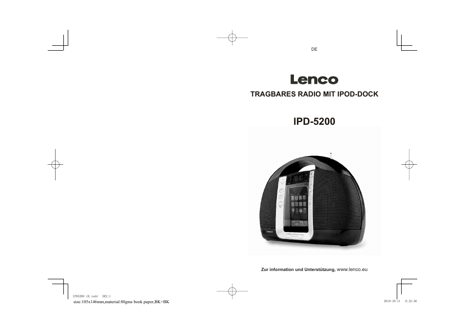 Ipd-5200, Tragbares radio mit ipod-dock | Lenco IPD-5200 User Manual | Page 9 / 40