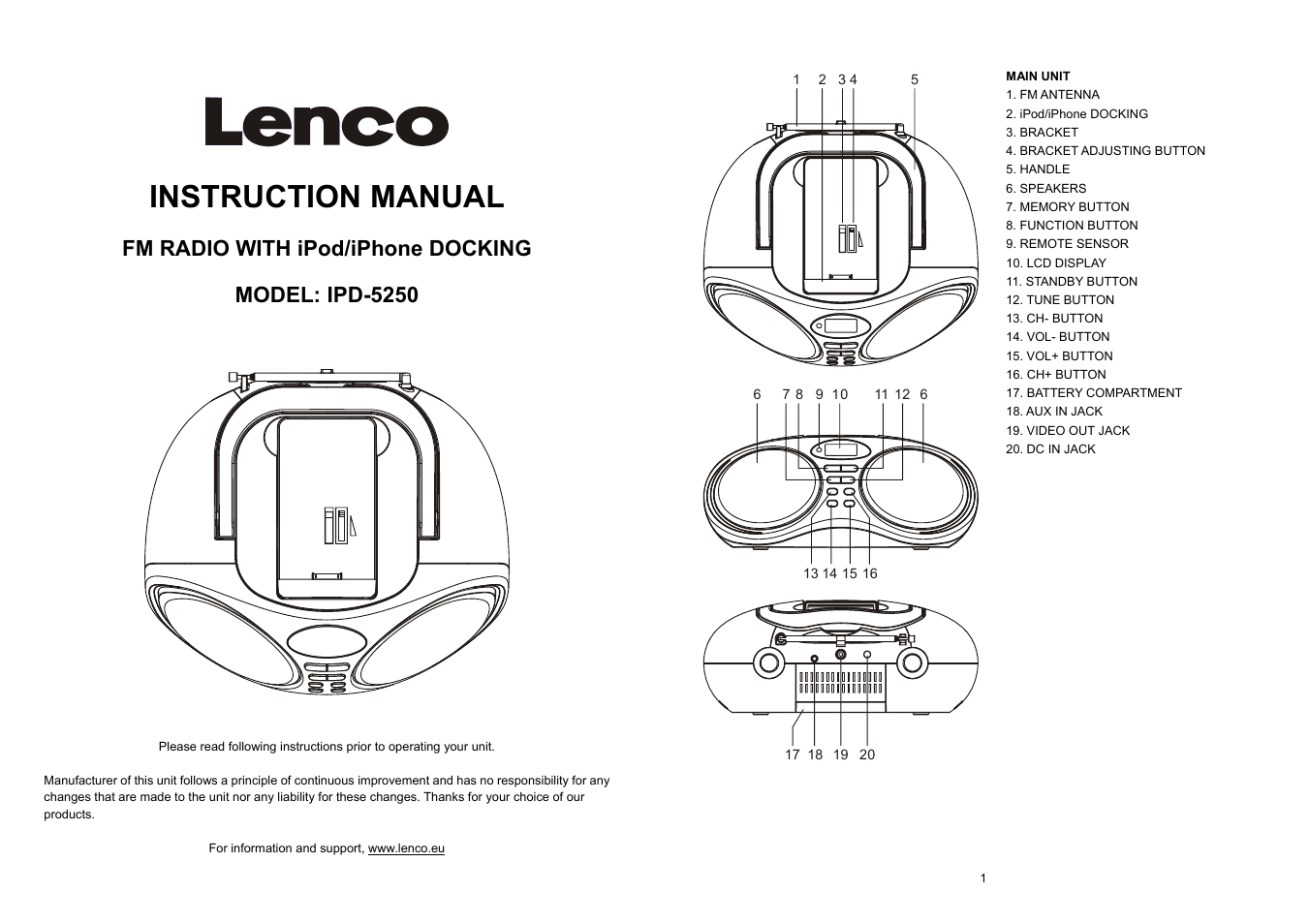 Lenco IPD-5250 User Manual | 3 pages