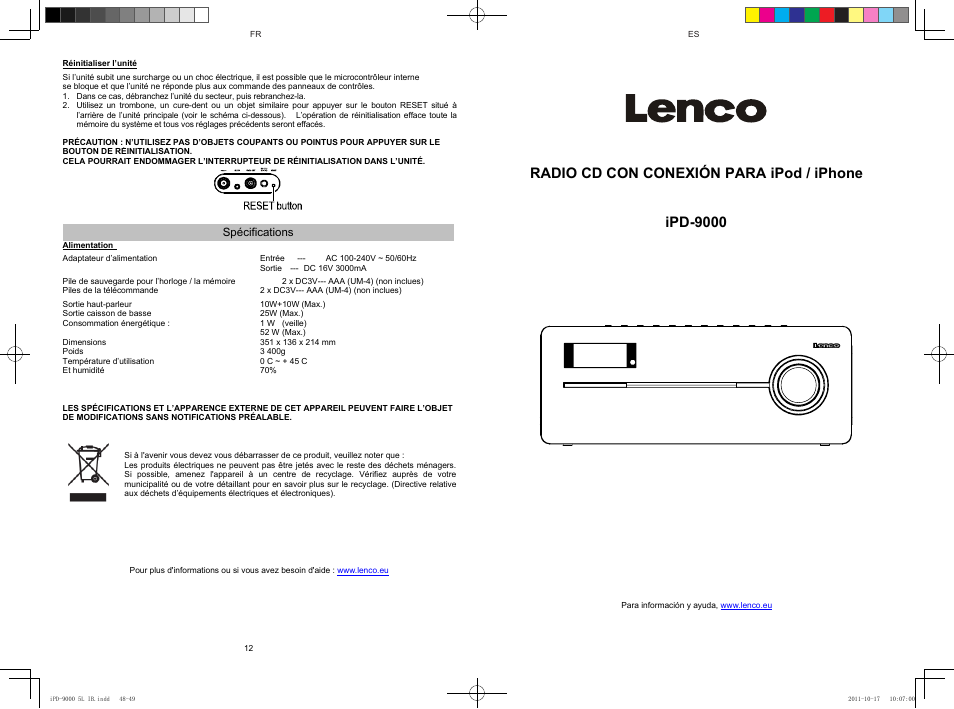 Radio cd con conexión para ipod / iphone ipd-9000 | Lenco IPD-9000 User Manual | Page 25 / 30