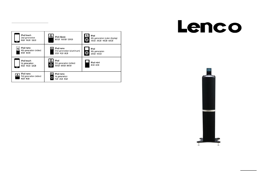 Lenco iPOD TOWER 1 User Manual | 6 pages