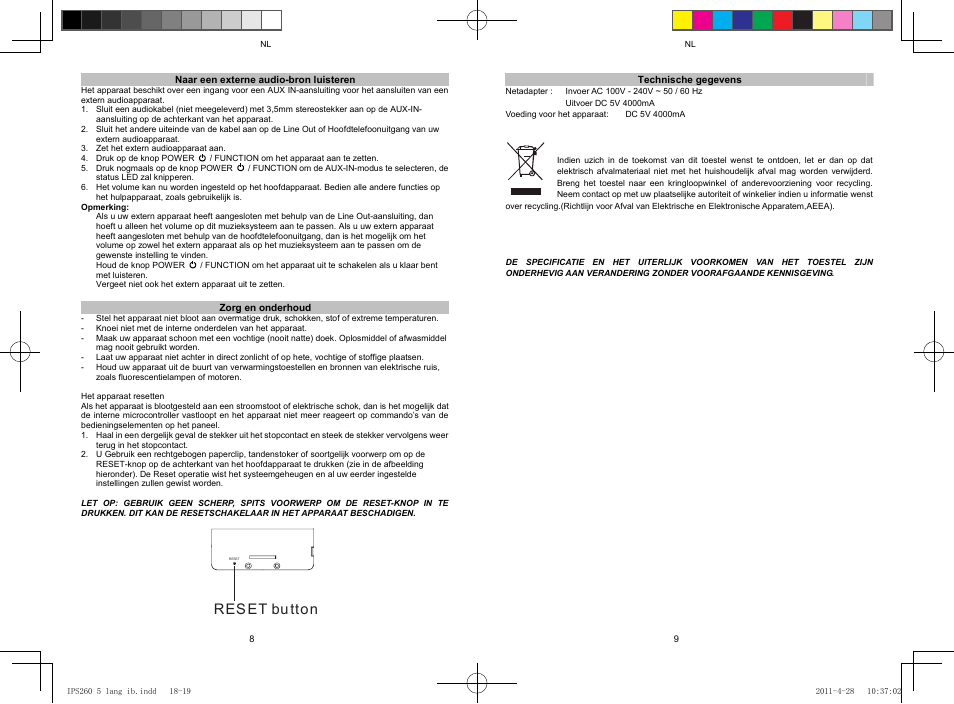 Reset button | Lenco IPS-260 User Manual | Page 14 / 24
