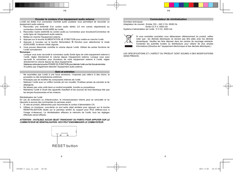 Reset button | Lenco IPS-260 User Manual | Page 19 / 24