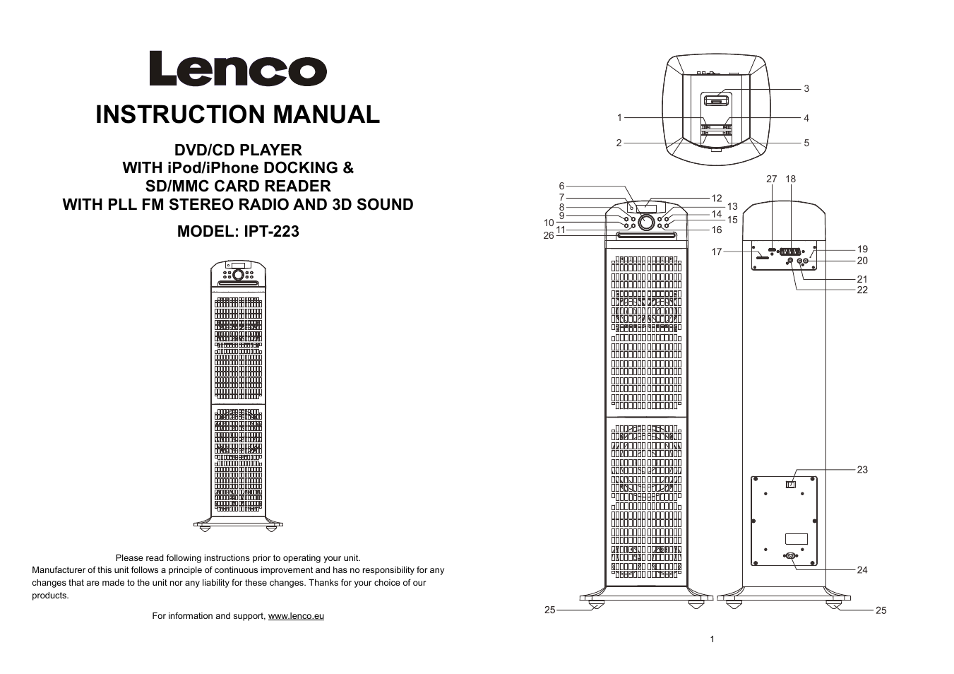 Lenco IPT-22 DVD User Manual | 30 pages