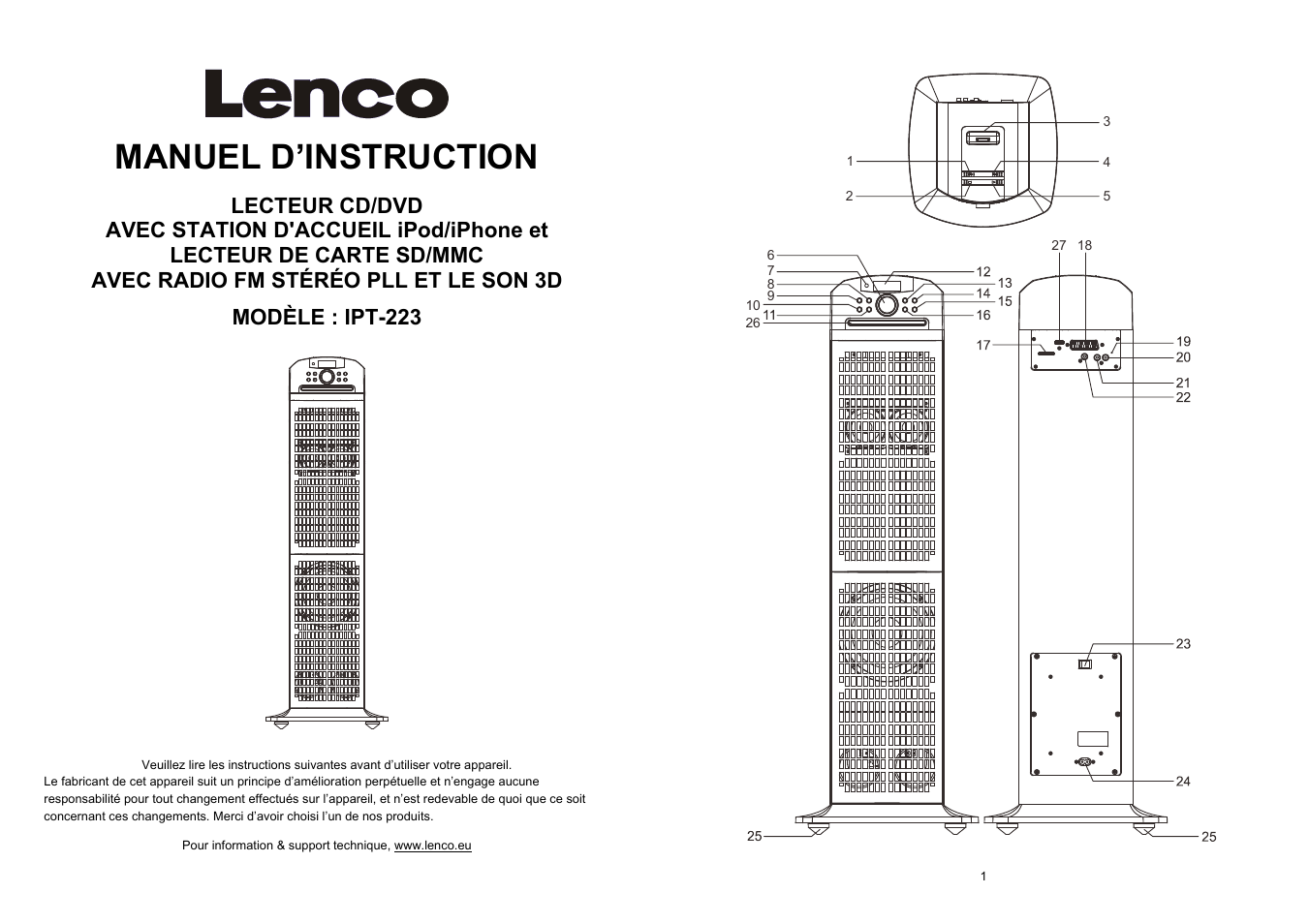 Ib15392-tdp600b-3d-sph8203r-lenco-fr, Manuel d’instruction | Lenco IPT-22 DVD User Manual | Page 13 / 30