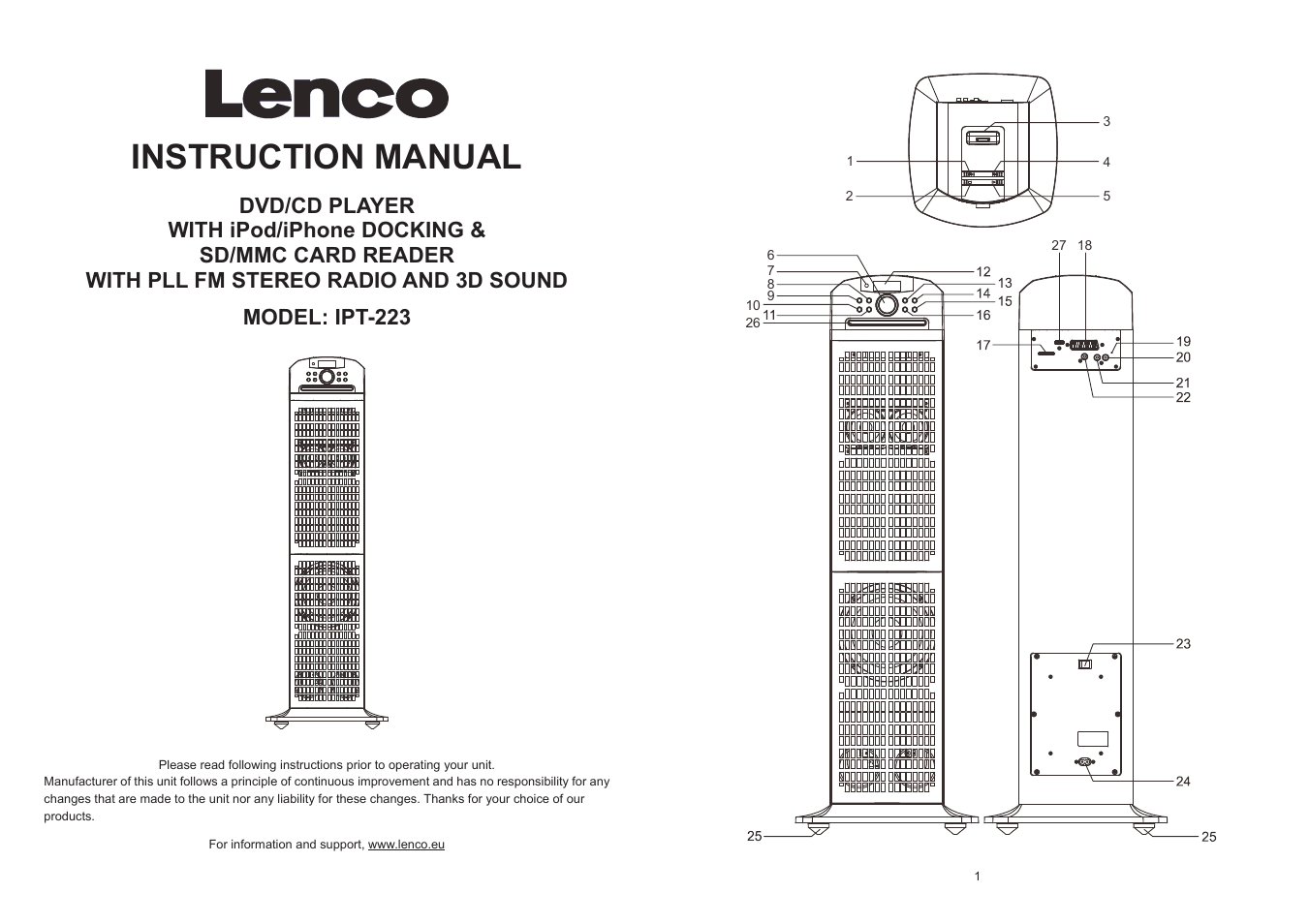 Lenco IPT-223 User Manual | 6 pages