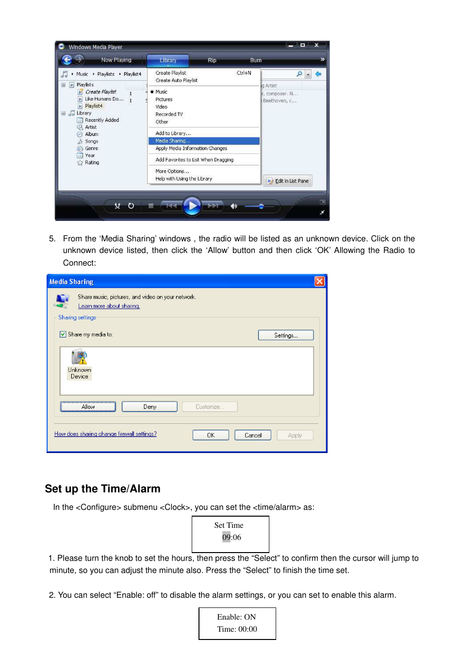 Set up the time/alarm | Lenco IR-1650 User Manual | Page 10 / 15