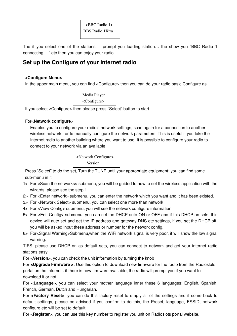 Set up the configure of your internet radio | Lenco IR-1650 User Manual | Page 6 / 15