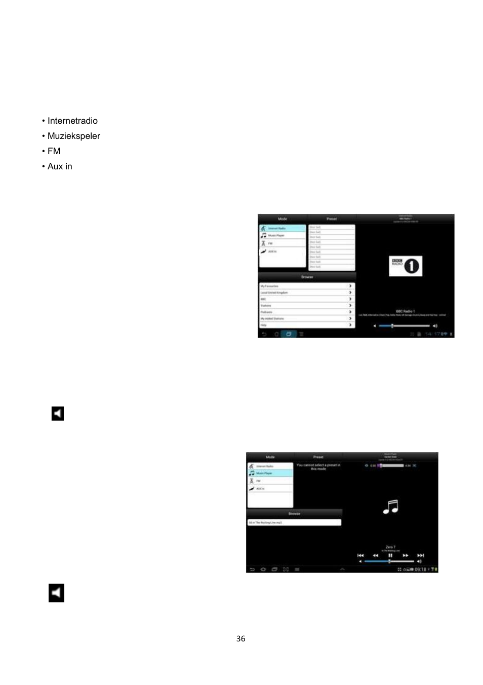 1 internetradio, 2 muziekspeler | Lenco IR-2002 User Manual | Page 37 / 49
