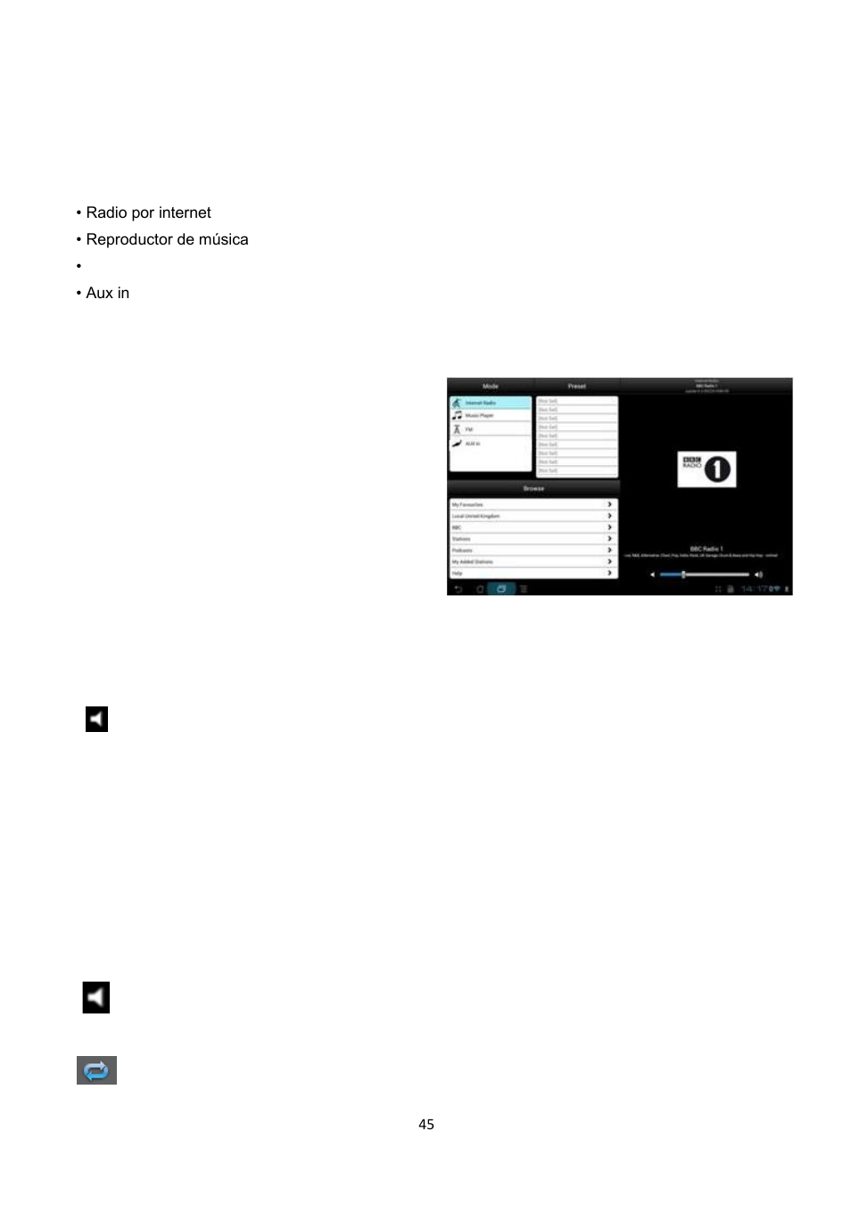 1 radio por internet, 2 reproductor de música | Lenco IR-2002 User Manual | Page 46 / 49