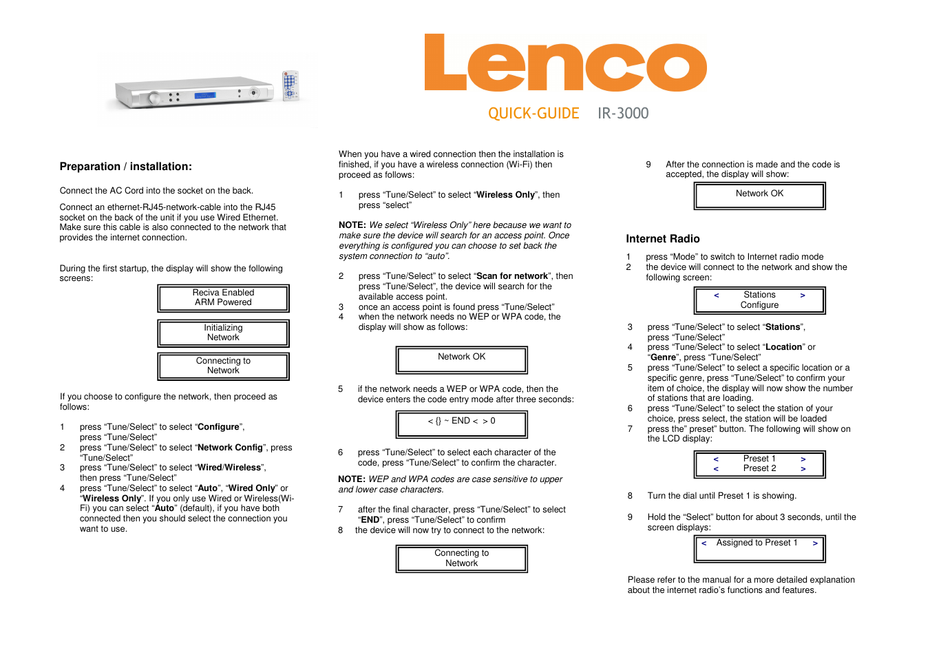 Lenco IR-3000 User Manual | 1 page