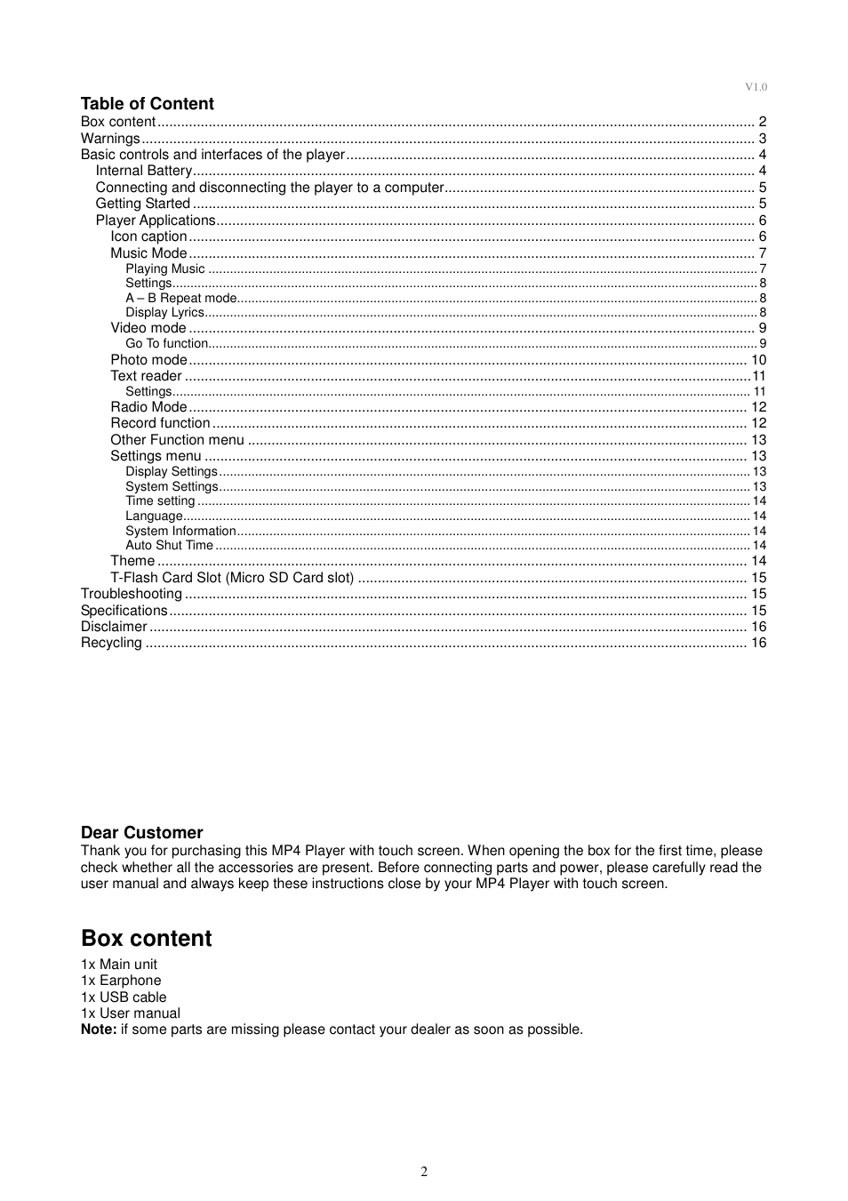 Box content | Lenco KH-955 User Manual | Page 2 / 16