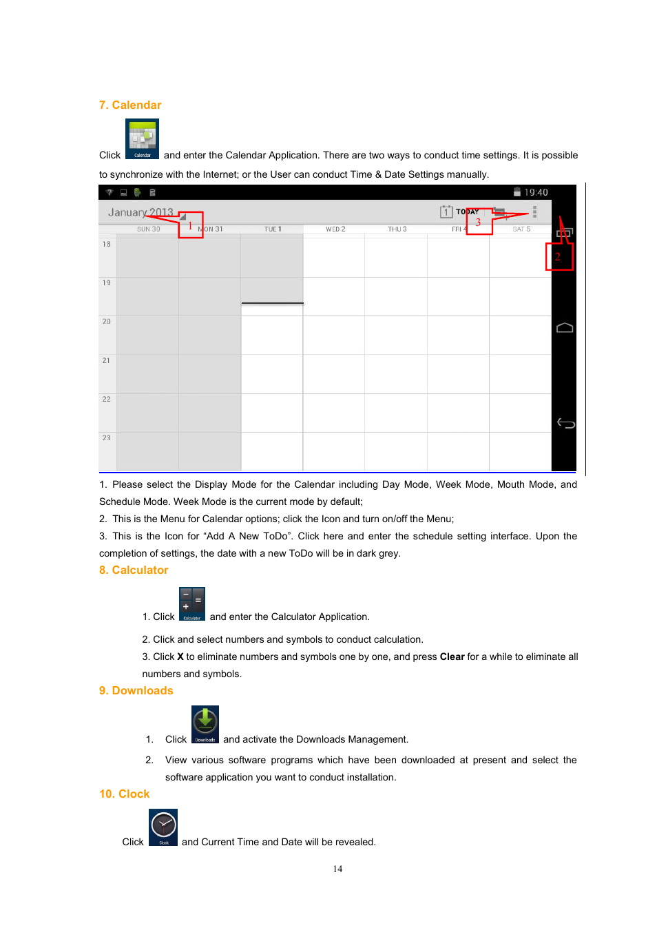 Calendar, Calculator | Lenco Kidztab-520 mini User Manual | Page 14 / 29