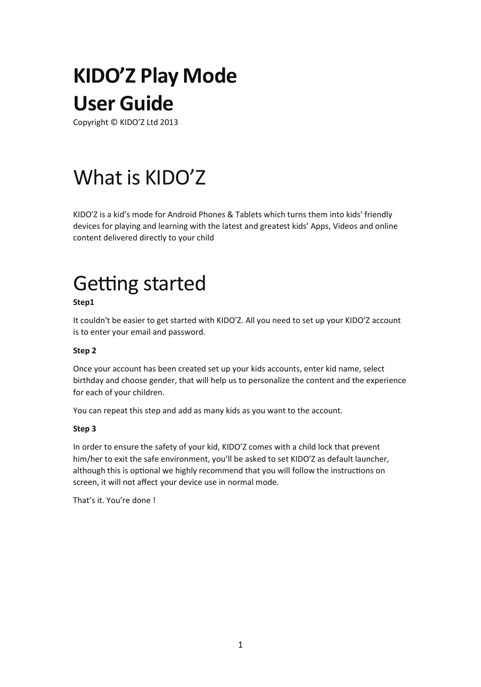 Kido’z play mode user guide, What is kido’z, Getting started | Lenco Kidztab-520 mini User Manual | Page 2 / 21