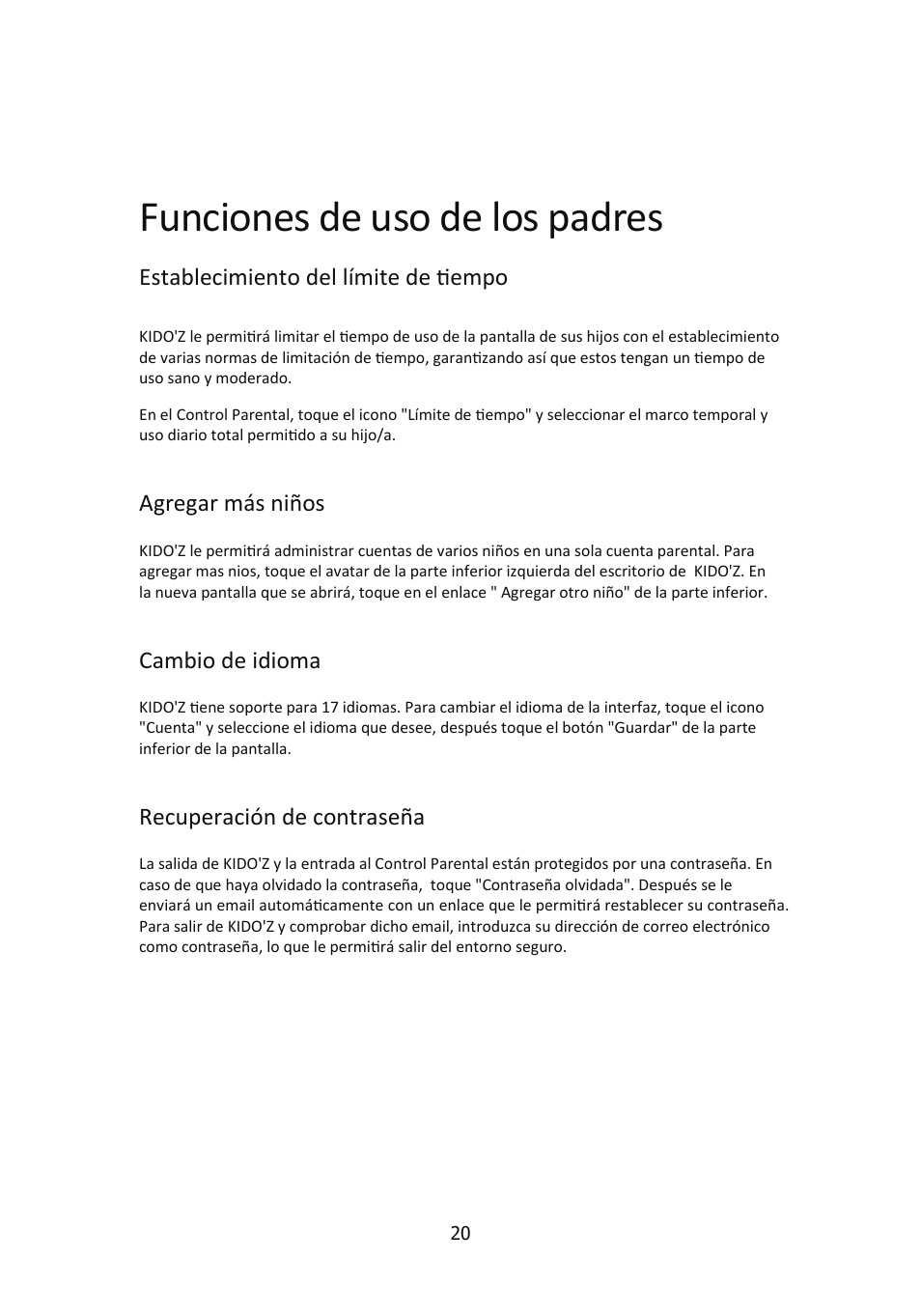 Funciones de uso de los padres | Lenco Kidztab-520 mini User Manual | Page 21 / 21