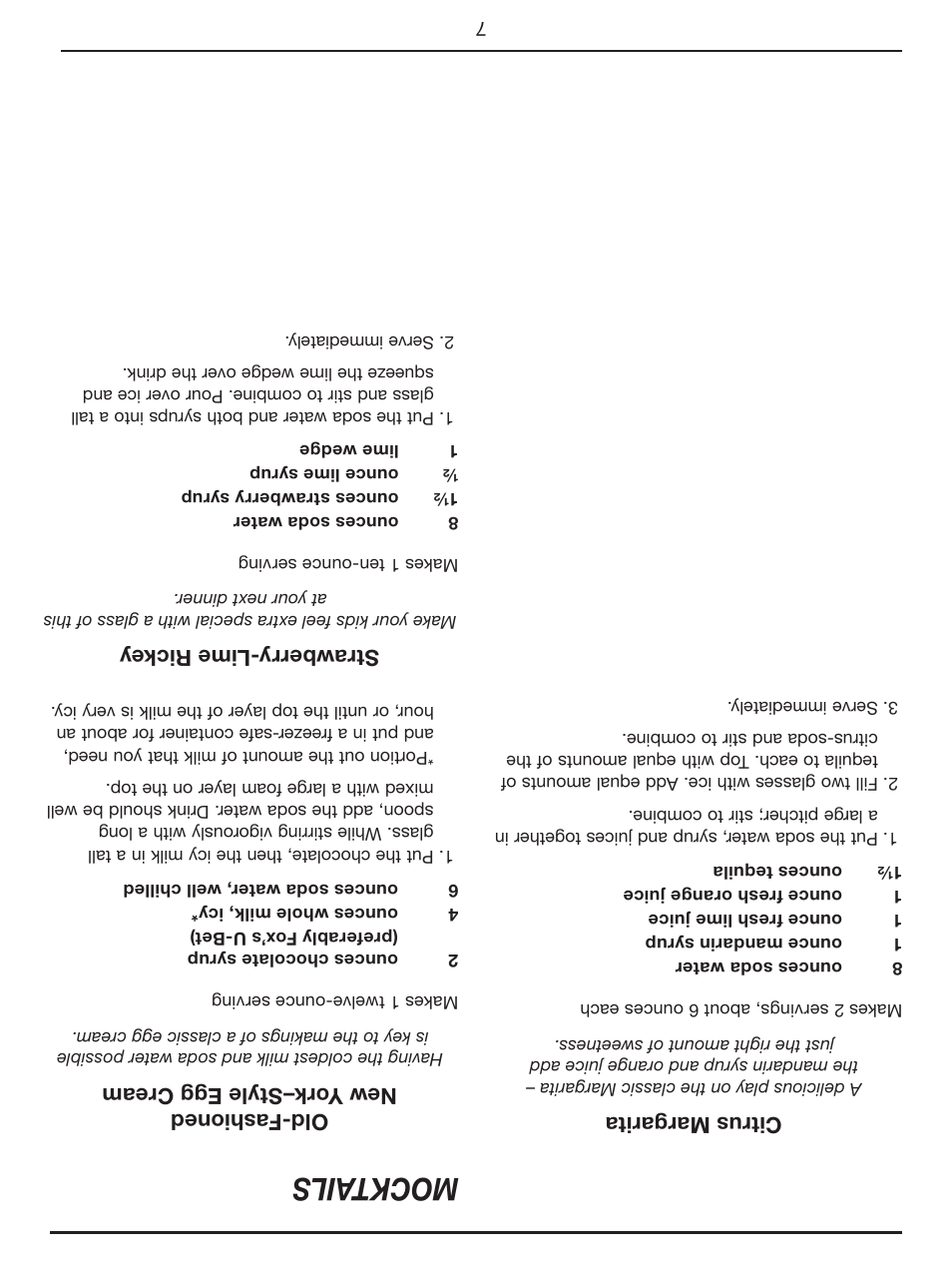 Mocktails, Cit rus mar gar ita, Old -fa shi one d new y ork –s tyl e eg g cre am | Str aw ber ry- lim e ric key | Cuisinart Sparkling Beverage Maker SMS-201 User Manual | Page 13 / 21
