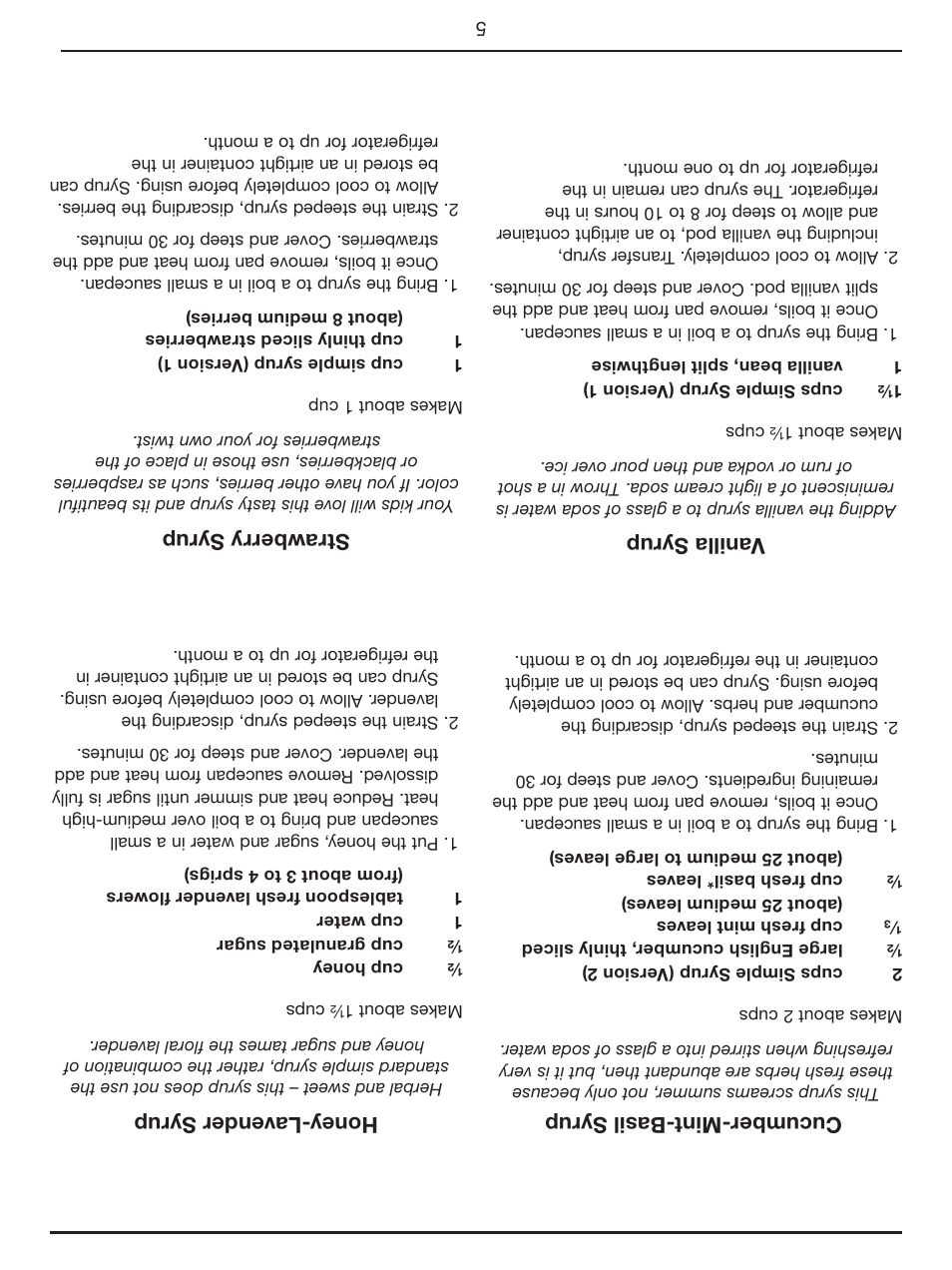 Cu cum ber -mi nt- basil s yru p, Van illa s yru p, Ho ney-l ave nde r s yru p | Str awbe rry syr up | Cuisinart Sparkling Beverage Maker SMS-201 User Manual | Page 15 / 21