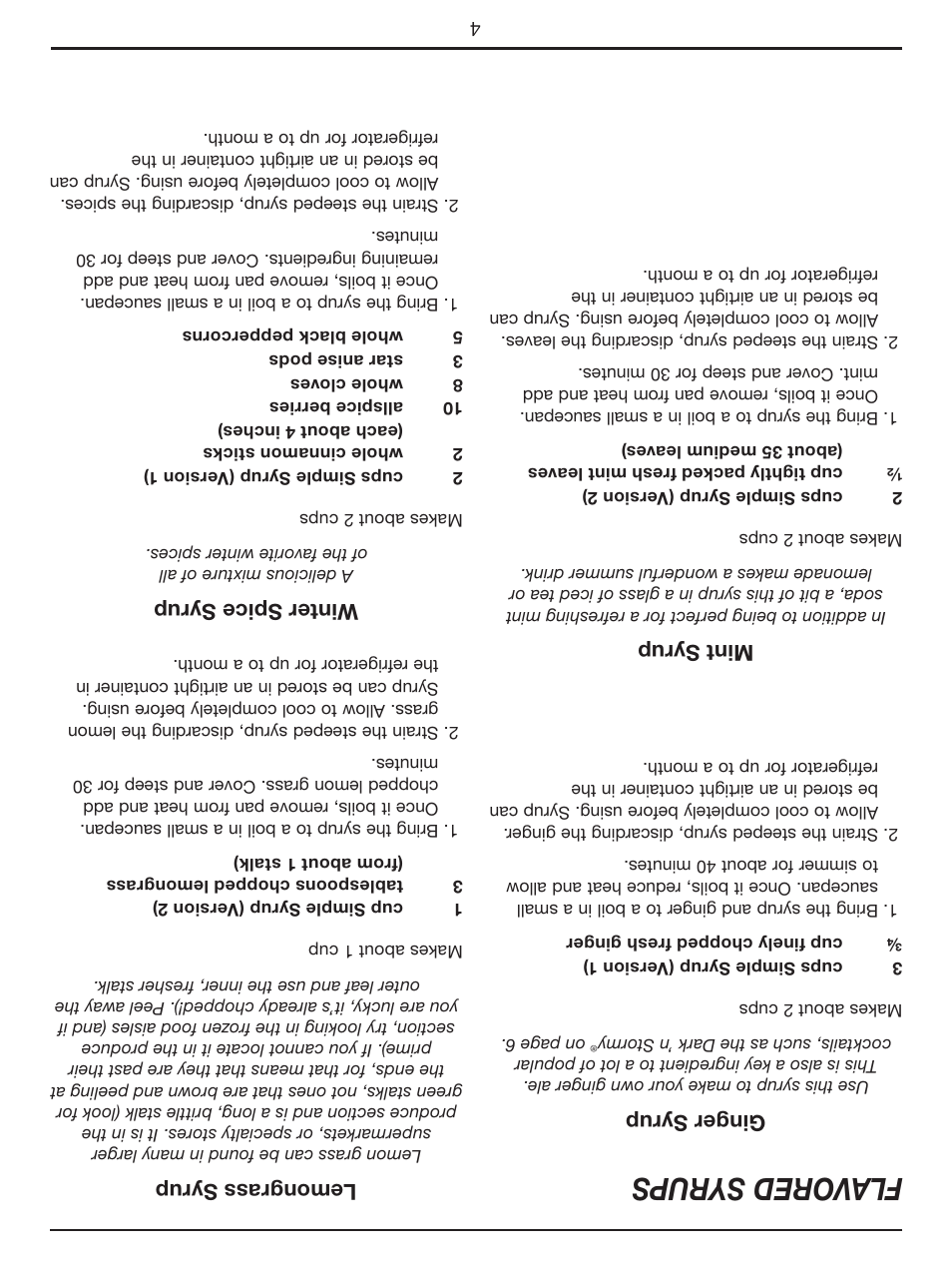Flavored syrups, Gin ger s yru p, Min t syr up | Lemo ng ra ss s yru p, Win ter spi ce s yru p | Cuisinart Sparkling Beverage Maker SMS-201 User Manual | Page 16 / 21