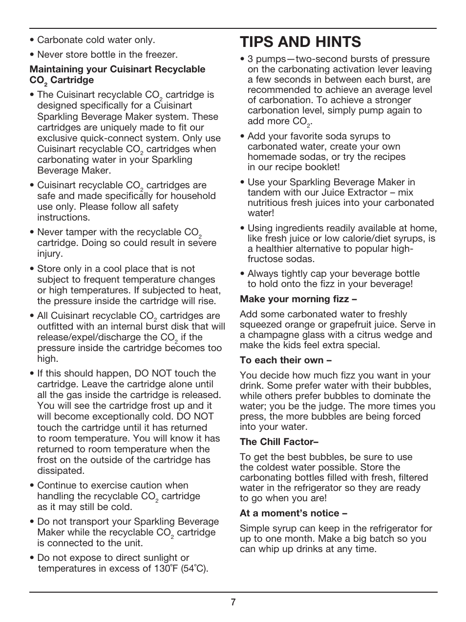 Tips and hints | Cuisinart Sparkling Beverage Maker SMS-201 User Manual | Page 8 / 21
