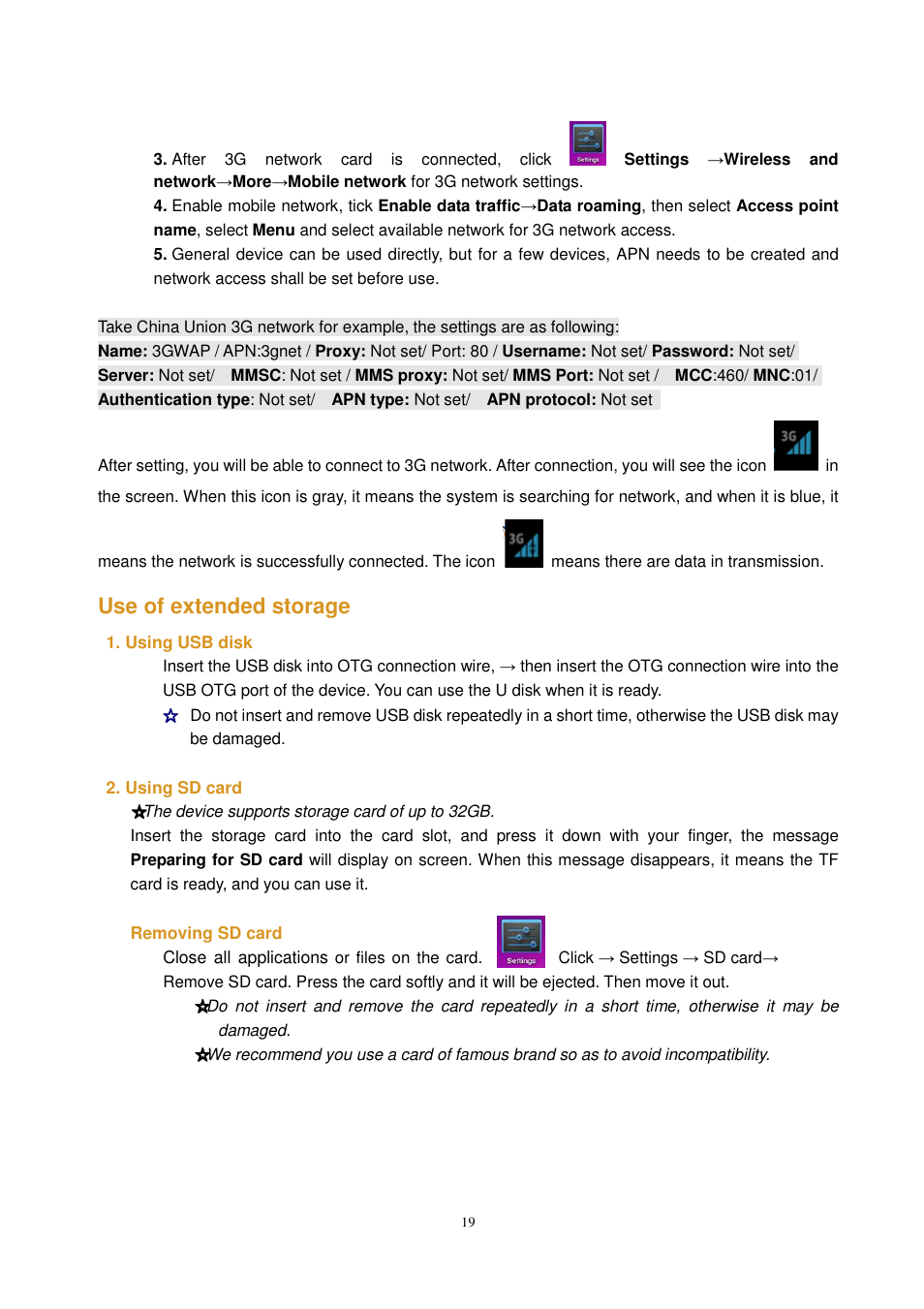 Use of extended storage | Lenco KidzTab-70 User Manual | Page 19 / 24