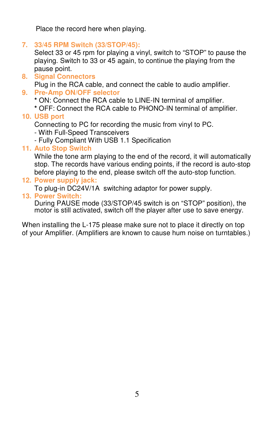 Lenco L-175 User Manual | Page 5 / 29